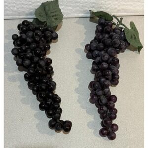 Large Cluster Lot 2 Bunch Of Fake Rubber Dark Purple Grapes 13" Vintage